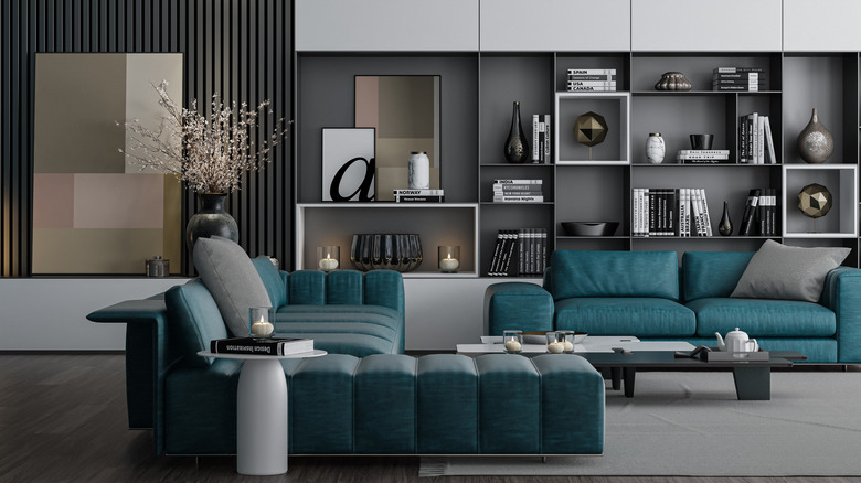 modern teal gray living room