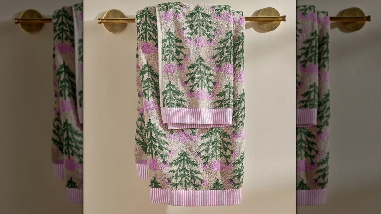 A pink and green towel from the Eudora Cotton Towel Collection from Anthropology