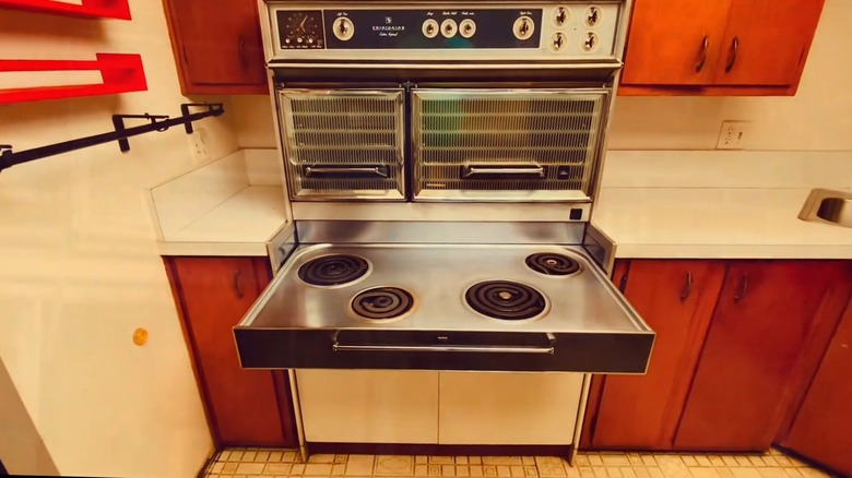 Frigidaire Flair range in a vintage kitchen with wood cabinets