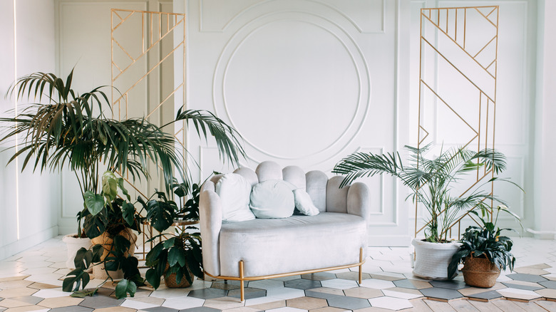 A white art deco styled living room