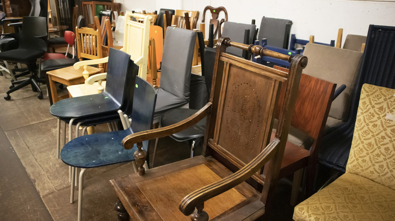 Variety of chairs at a thrift store