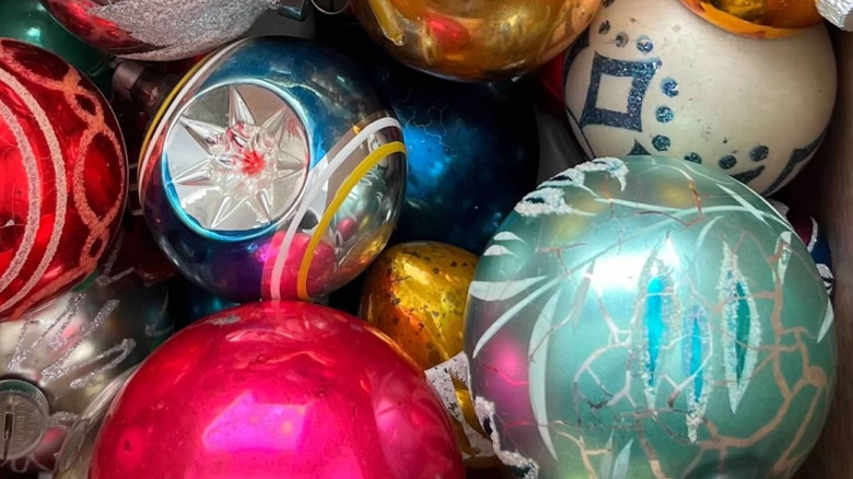 Colorful vintage Shiny Brite Christmas ornaments