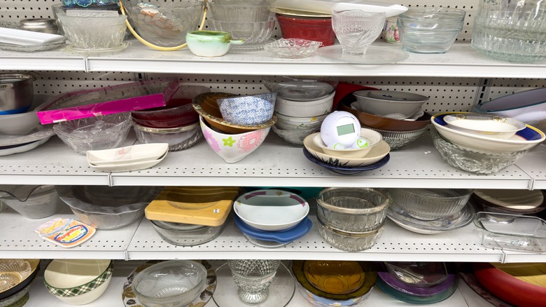 thirft store dishware shelves