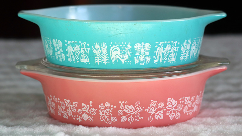 Aqua and pink pyrex