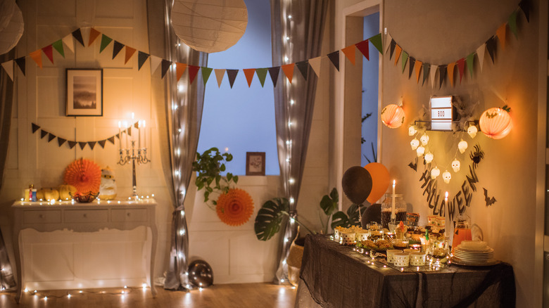 cozy, vintage Halloween decor in a home