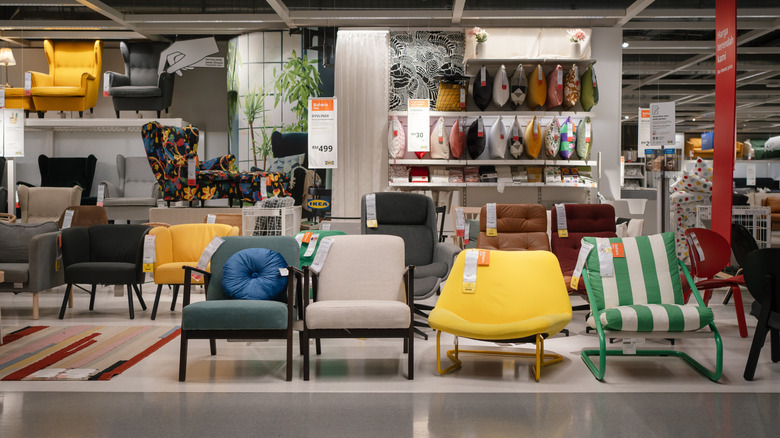 The chair section in an IKEA store.