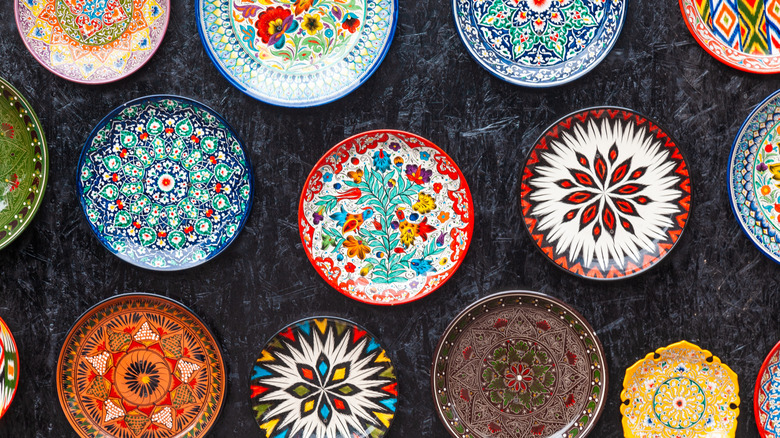 wall of colorful plates