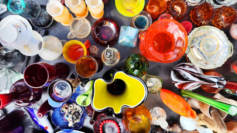 Vintage glassware collection from a top down view
