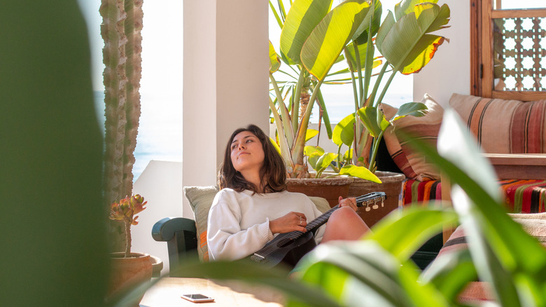 woman relaxing on a patio