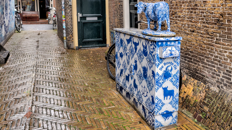 Delft tiles on display in the Netherland, depicting farm animals