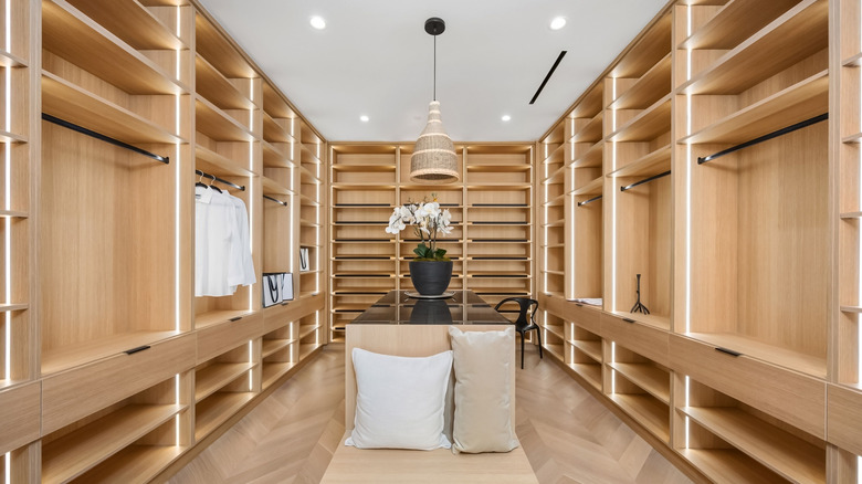 A closet with full-length cabinets