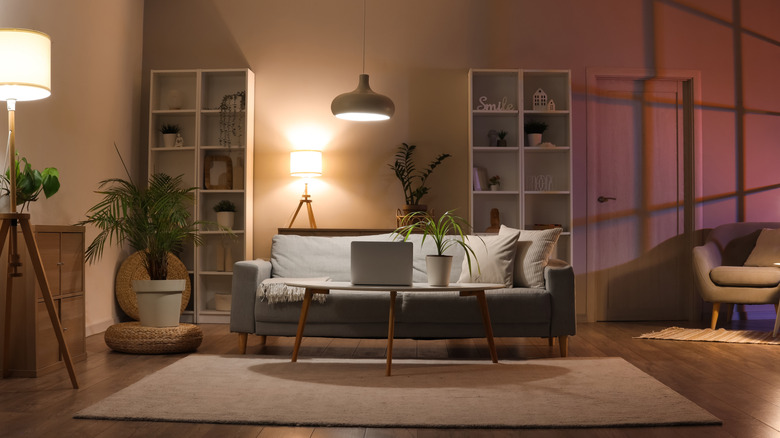 Dimly lit living room