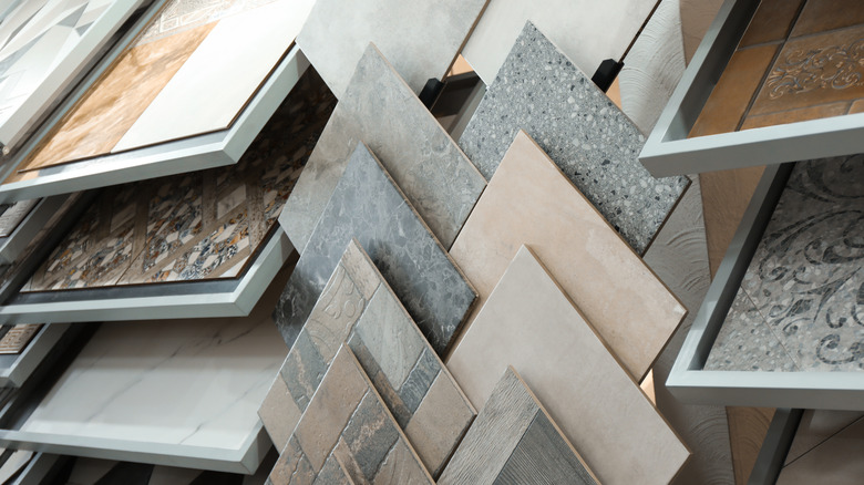 Tile samples on display in store.