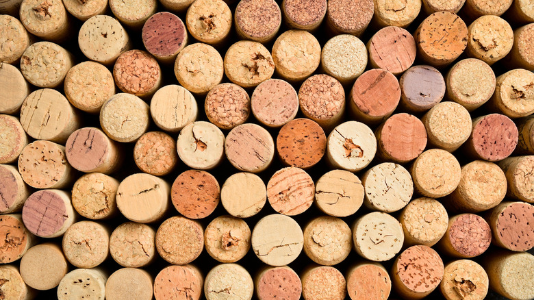 Background made of various wine bottle corks