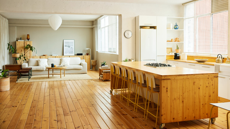 The interior of a home with a gorgeous wooden floor