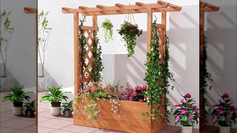 Target's wooden raised garden on a patio