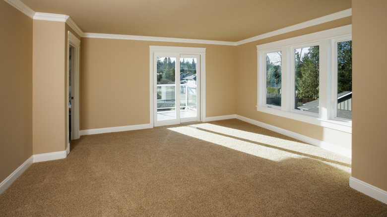 empty beige room with beige carpets