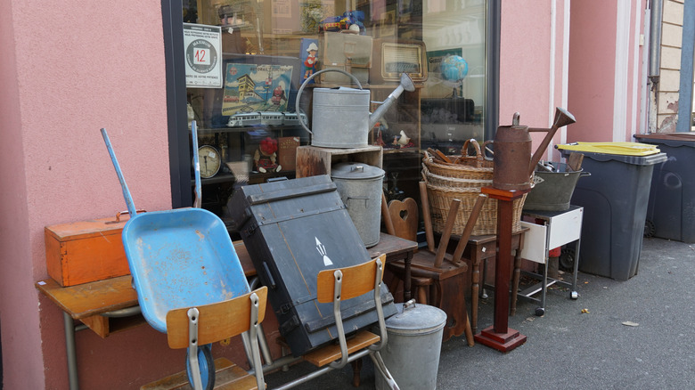 Display of furniture outside thrift store
