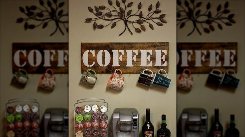 Coffee wooden sign with hooks