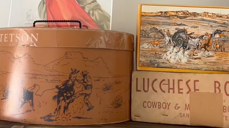 Vintage Stetson hat box and Lucchese boot box