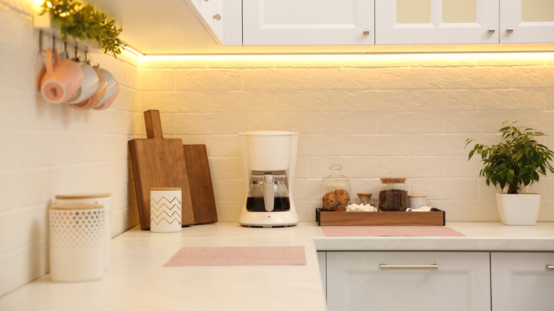 Styled countertop with various cooking items