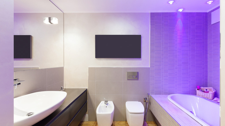 A television in a bathroom.