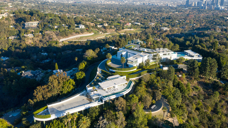Aerial view of a luxury estate in Bel Air