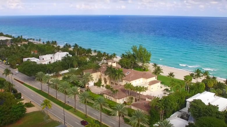 Wealthy Florida neighborhood with private beaches and ocean view, shown in an aerial view