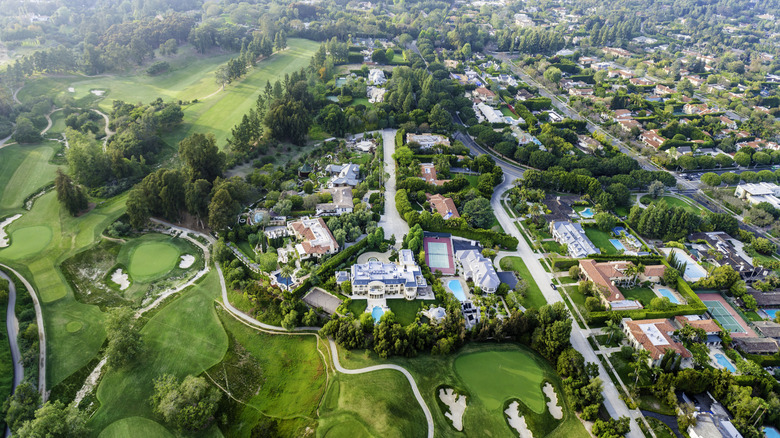 Aerial view of luxury neighborhood Bel Air in California