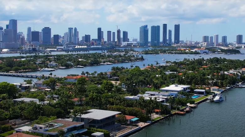 Luxury Miami neighborhood with city skyline