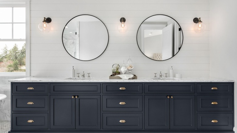 Large charcoal color bathroom vanity 