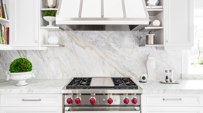 kitchen with marble backsplash