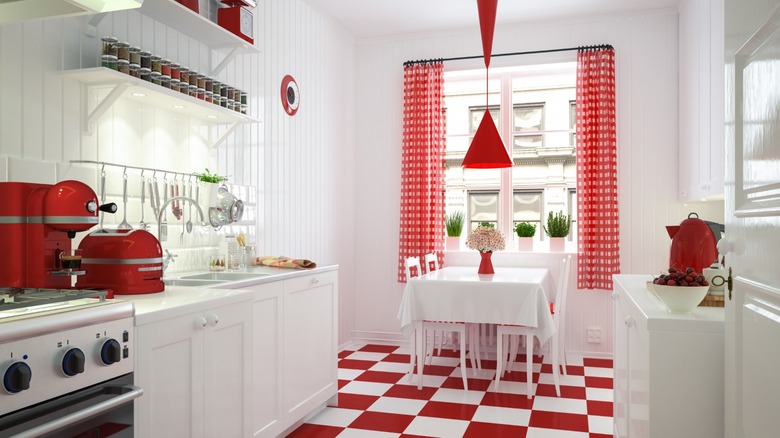 Red and white checkerboard tile 