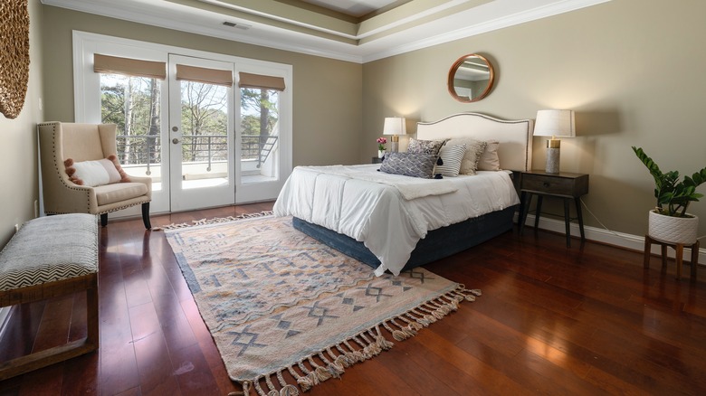 room with cherry wood floor