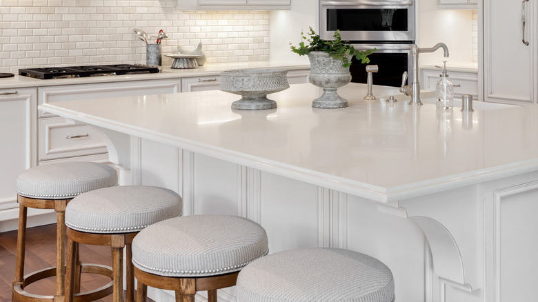 Beveled edge white kitchen island