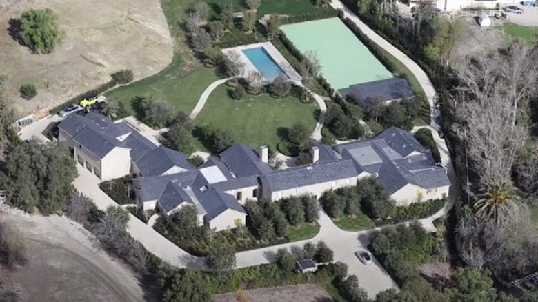 Drone shot of Kim Kardashian's mansion