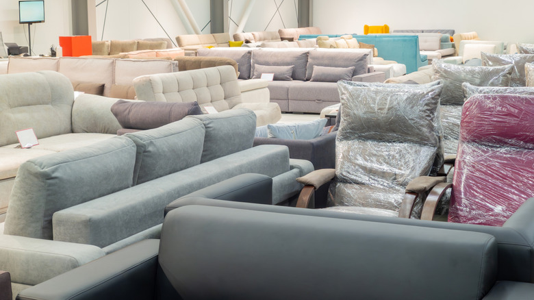 Upholstered furniture in a store