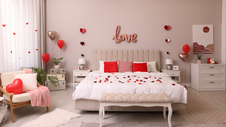 bedroom with Valentine's Day decor 