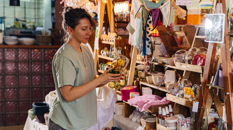 Woman browsing vintage, novelty items