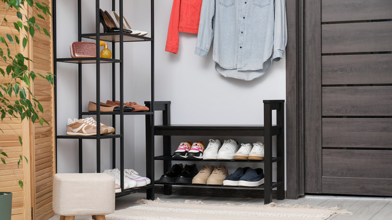 An entryway with lots of shoe storage