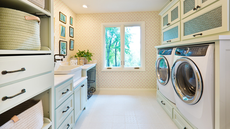Modern green white laundry room