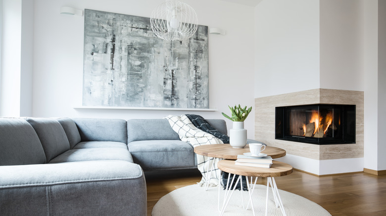 corner fireplace in living room