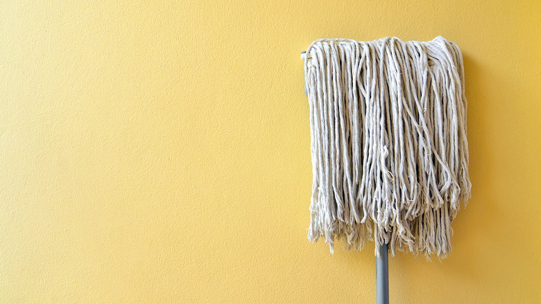 mop head against wall