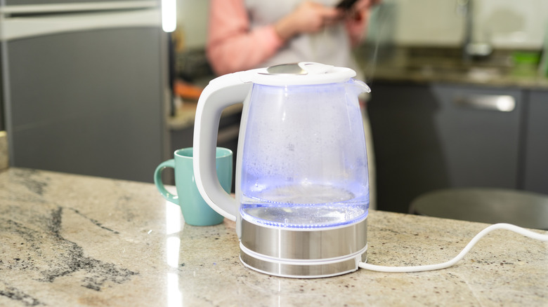 Close up of boiling water in an electric kettle