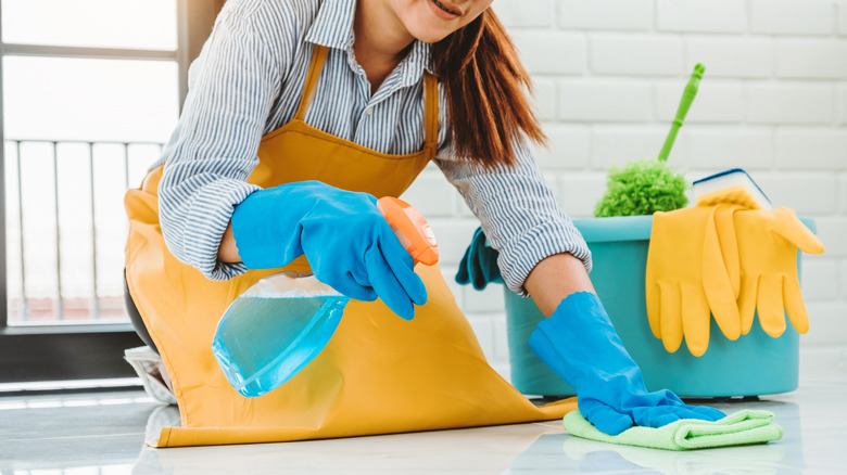 woman cleaning floor