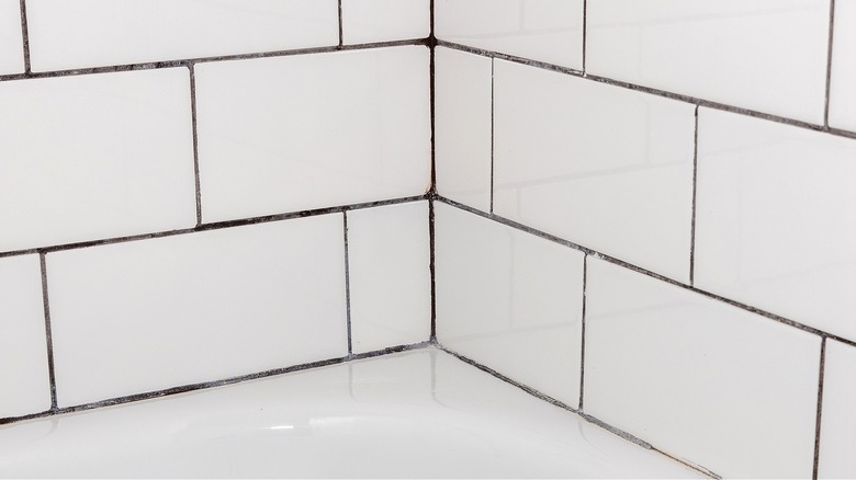 discolored grout on subway tiles