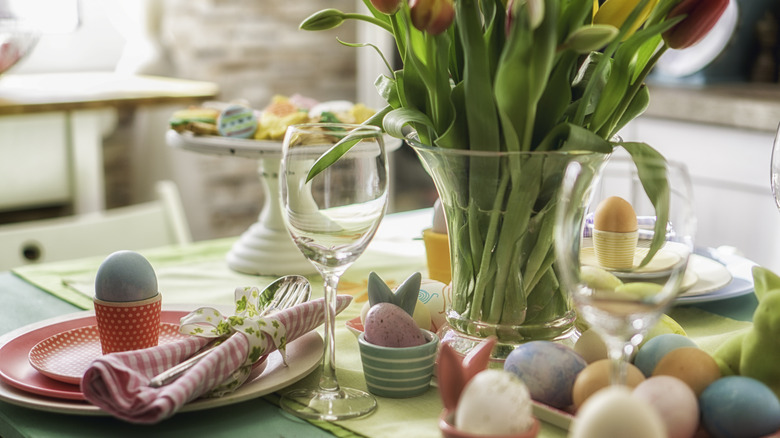 Easter table and floral centerpiece