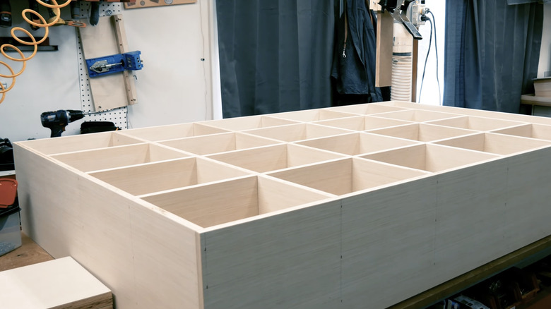 Storage shelf on a work table