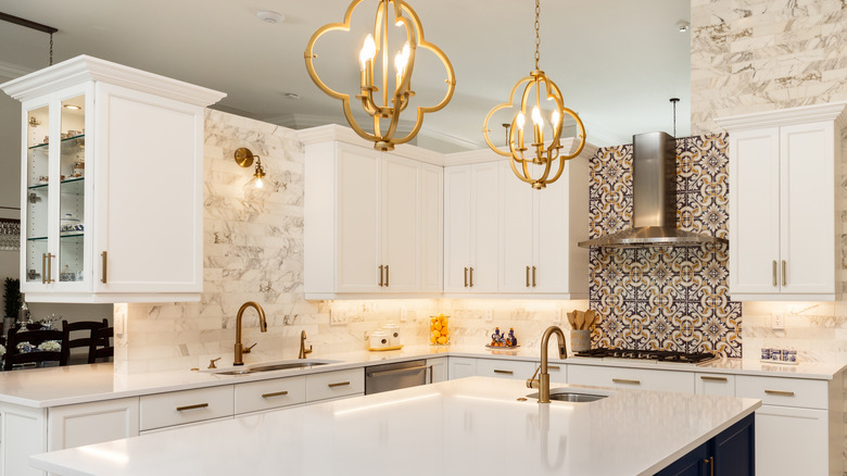 marble and patterned tile backsplashes