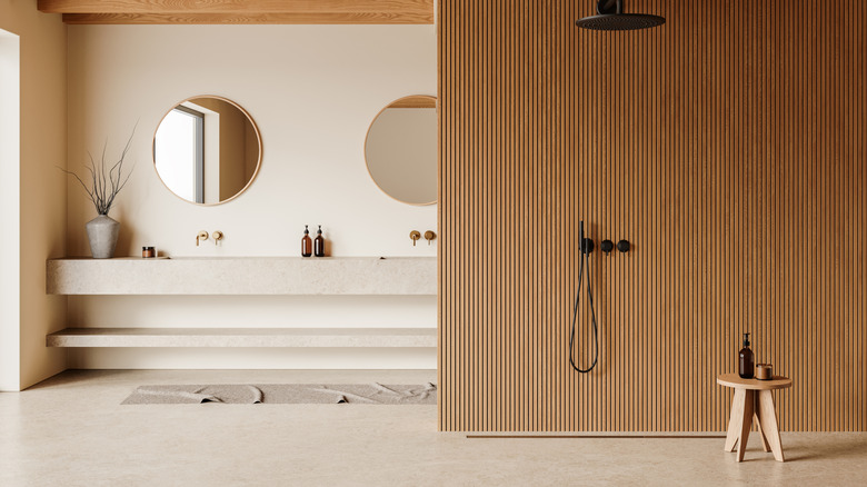 a minimalist bathroom with a sleek walk-in shower